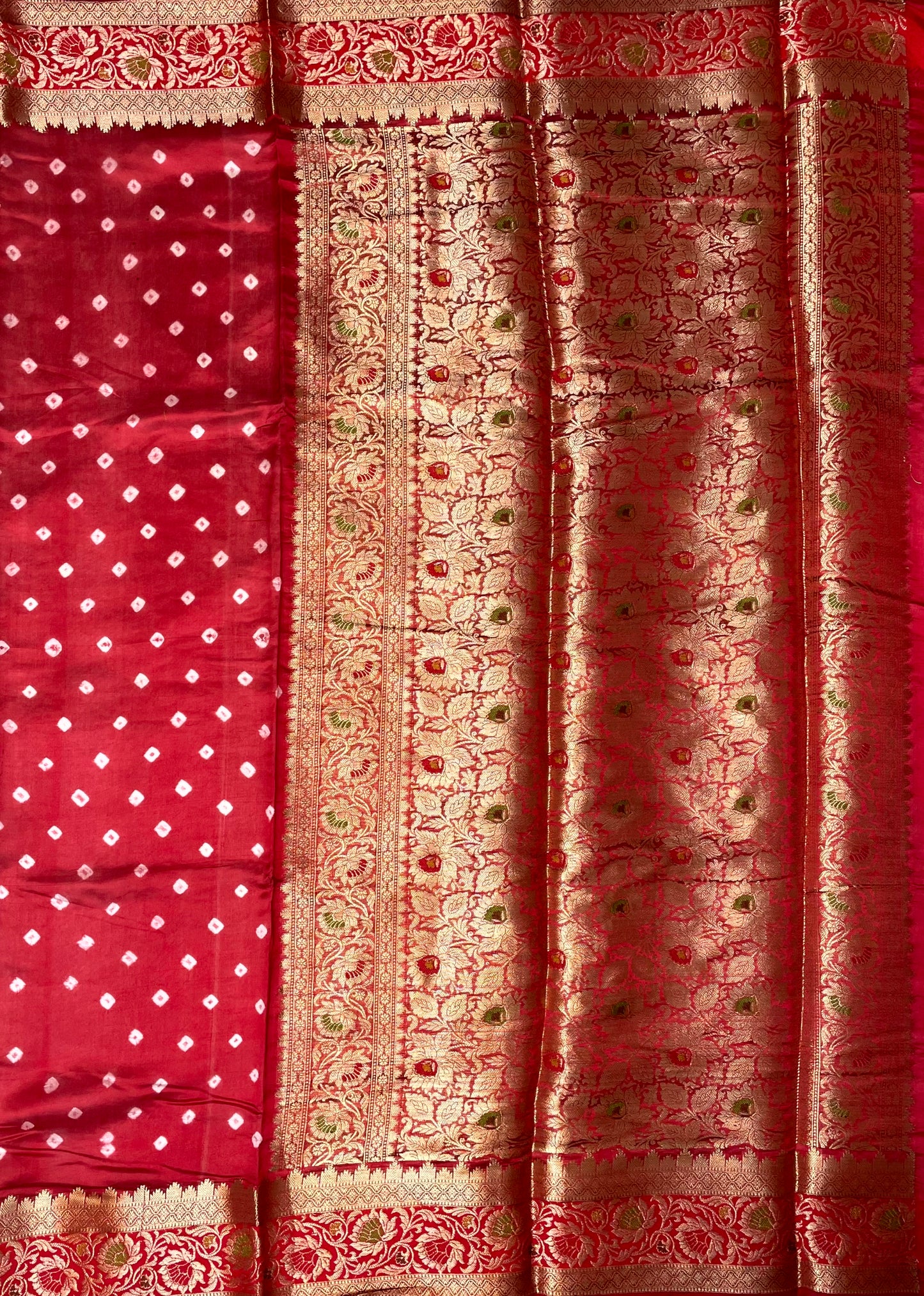 Pink Bandhani Silk Saree with Banarasi Zari Border B0648ds