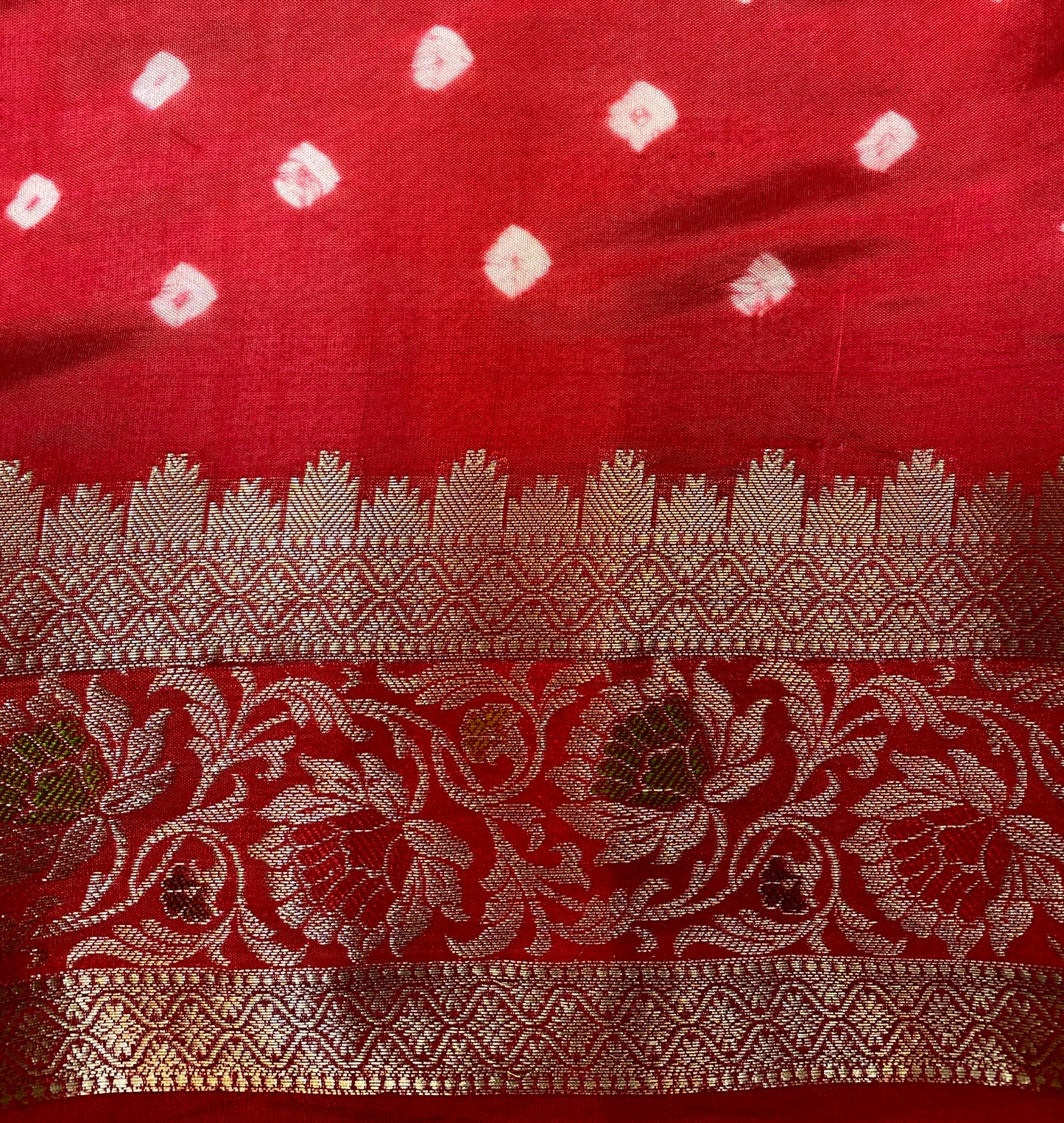 Pink Bandhani Silk Saree with Banarasi Zari Border B0648ds