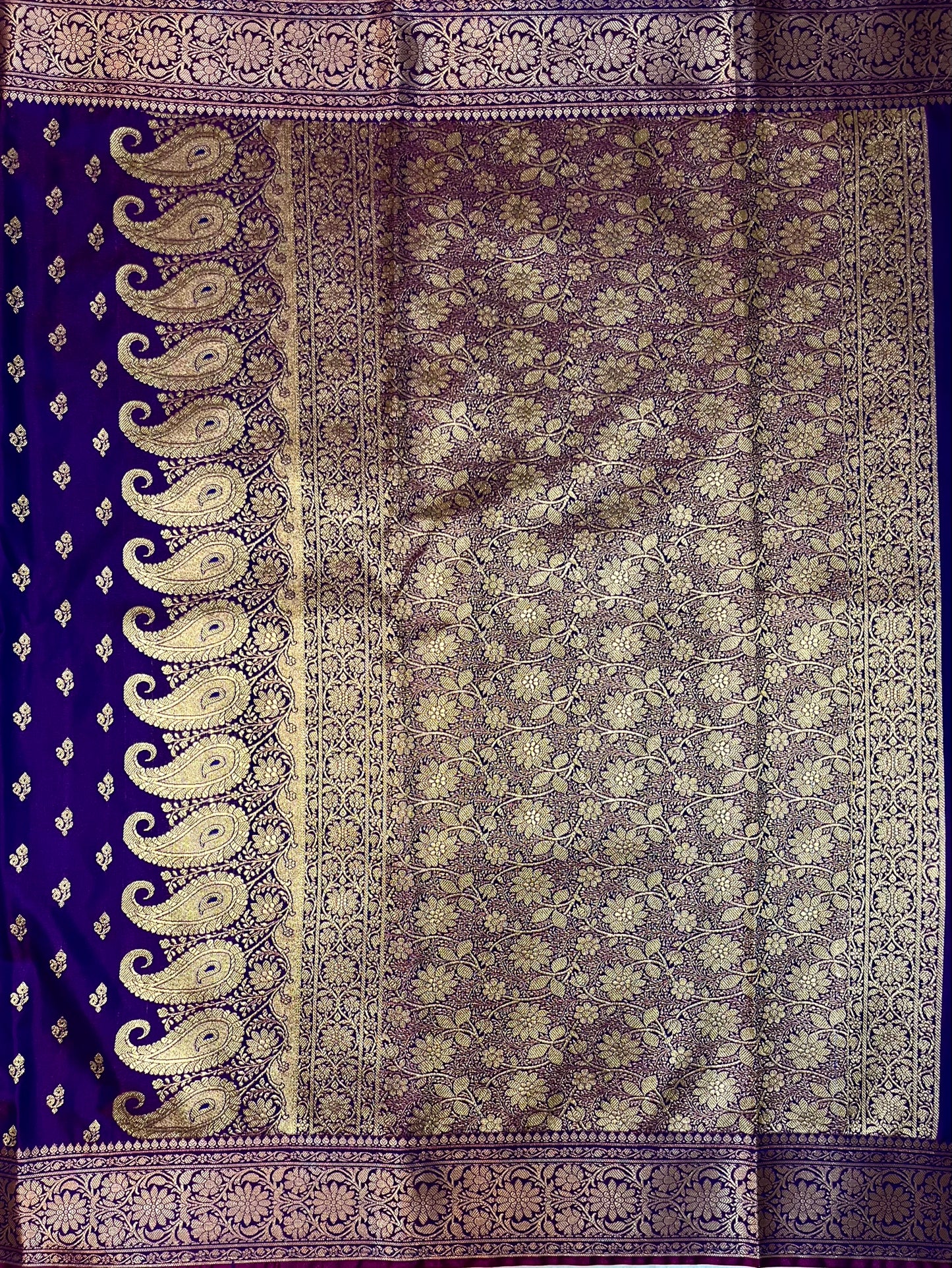 Purple Katan Banarasi Saree with gold Zari Floral Weaving And Grand Pallu B0652ds