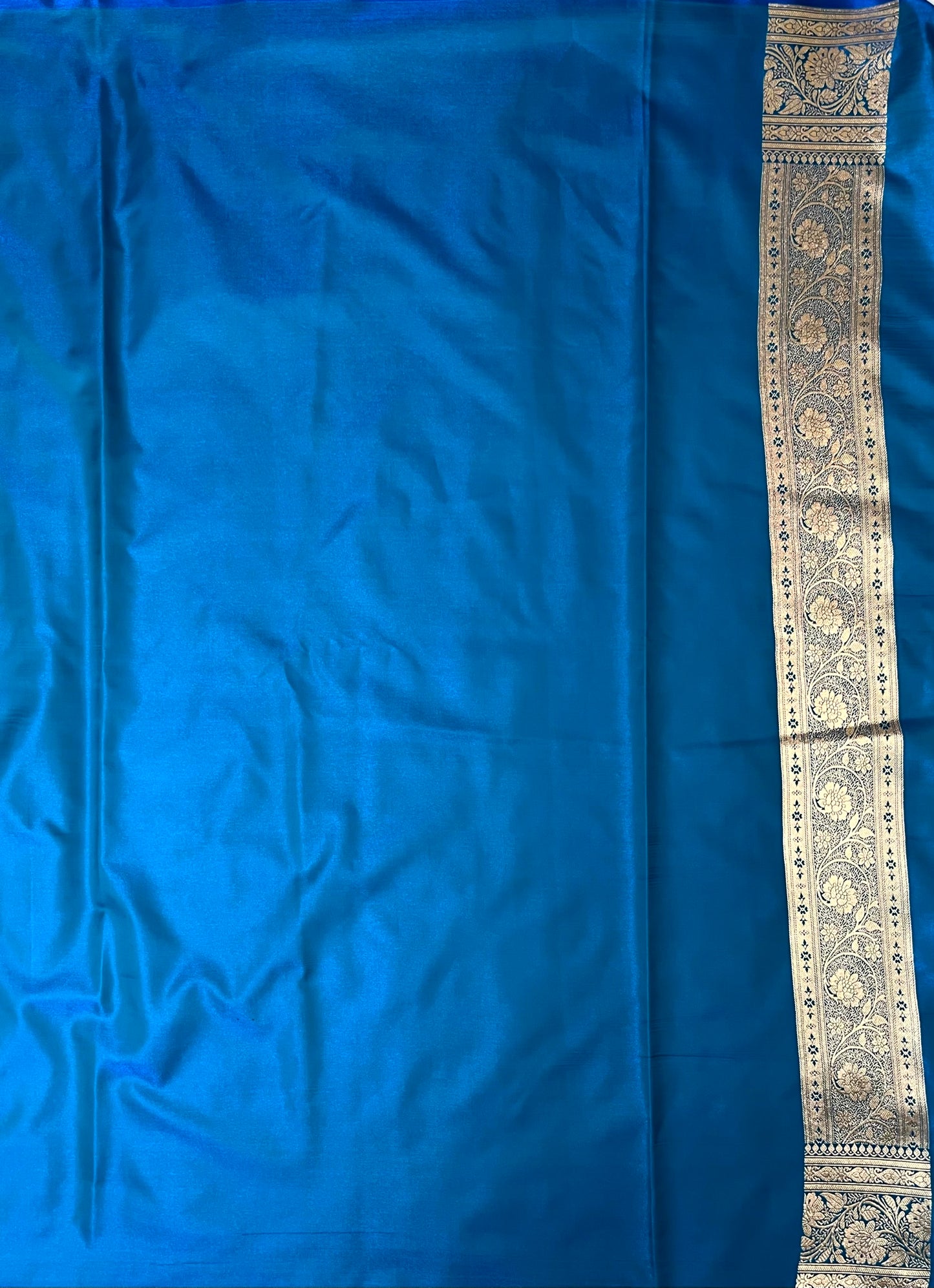 Light Blue Katan Banarasi Saree with Silver Zari Floral Weaving And Grand Pallu B0517ds