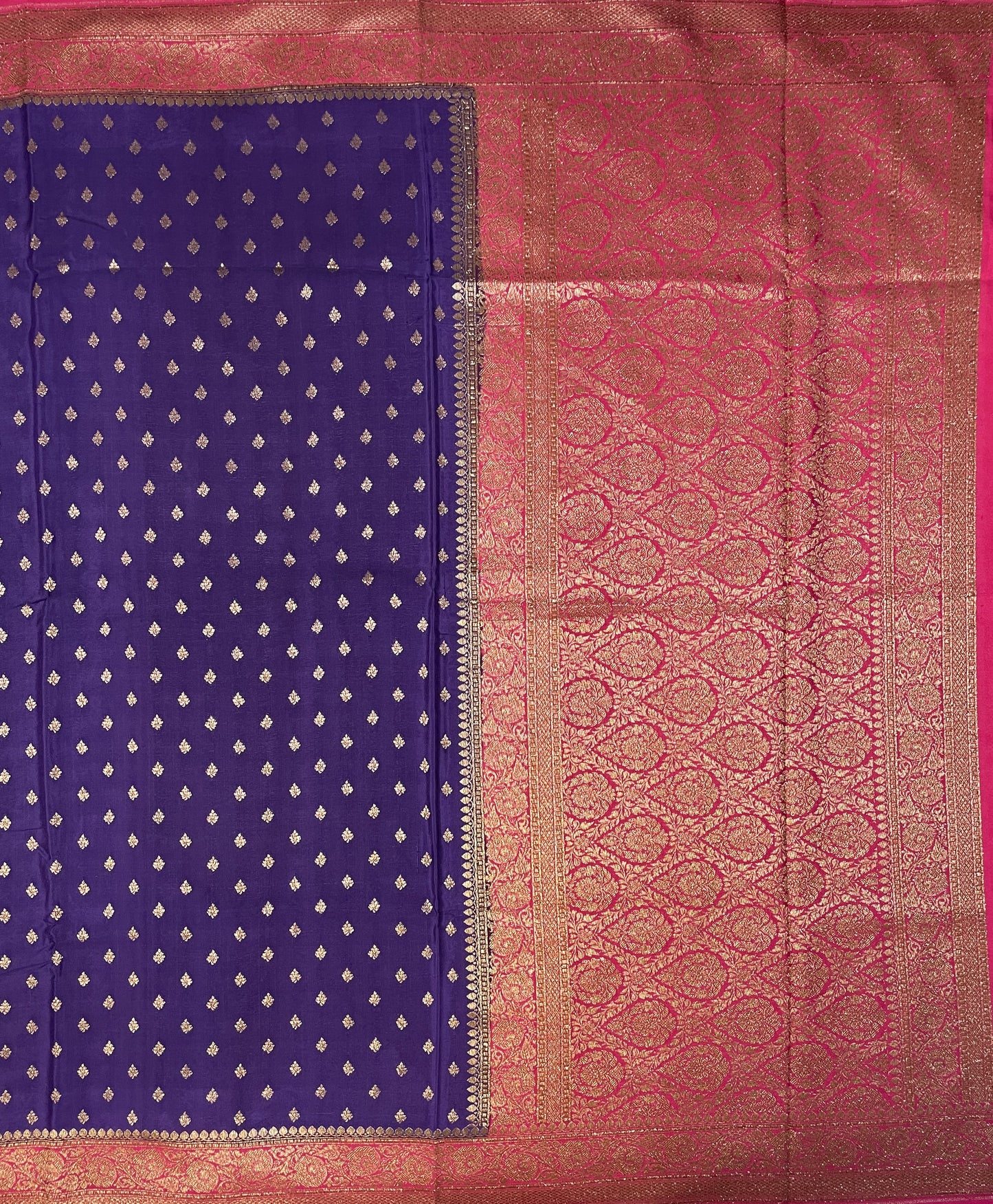 Violet Blue And Pink Blend-Luxury Banarasi Crepe Saree B0498ds