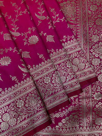 Pink Katan Banarasi Saree with Silver Zari Floral Weaving And Grand Pallu B0578ds