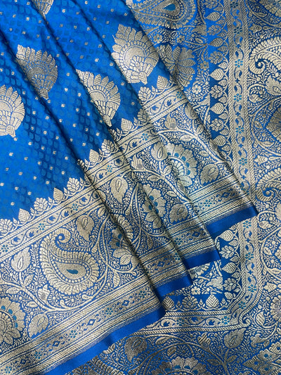 Dark Blue Katan Banarasi Saree with Silver Zari Floral Weaving And Grand Pallu B0572ds