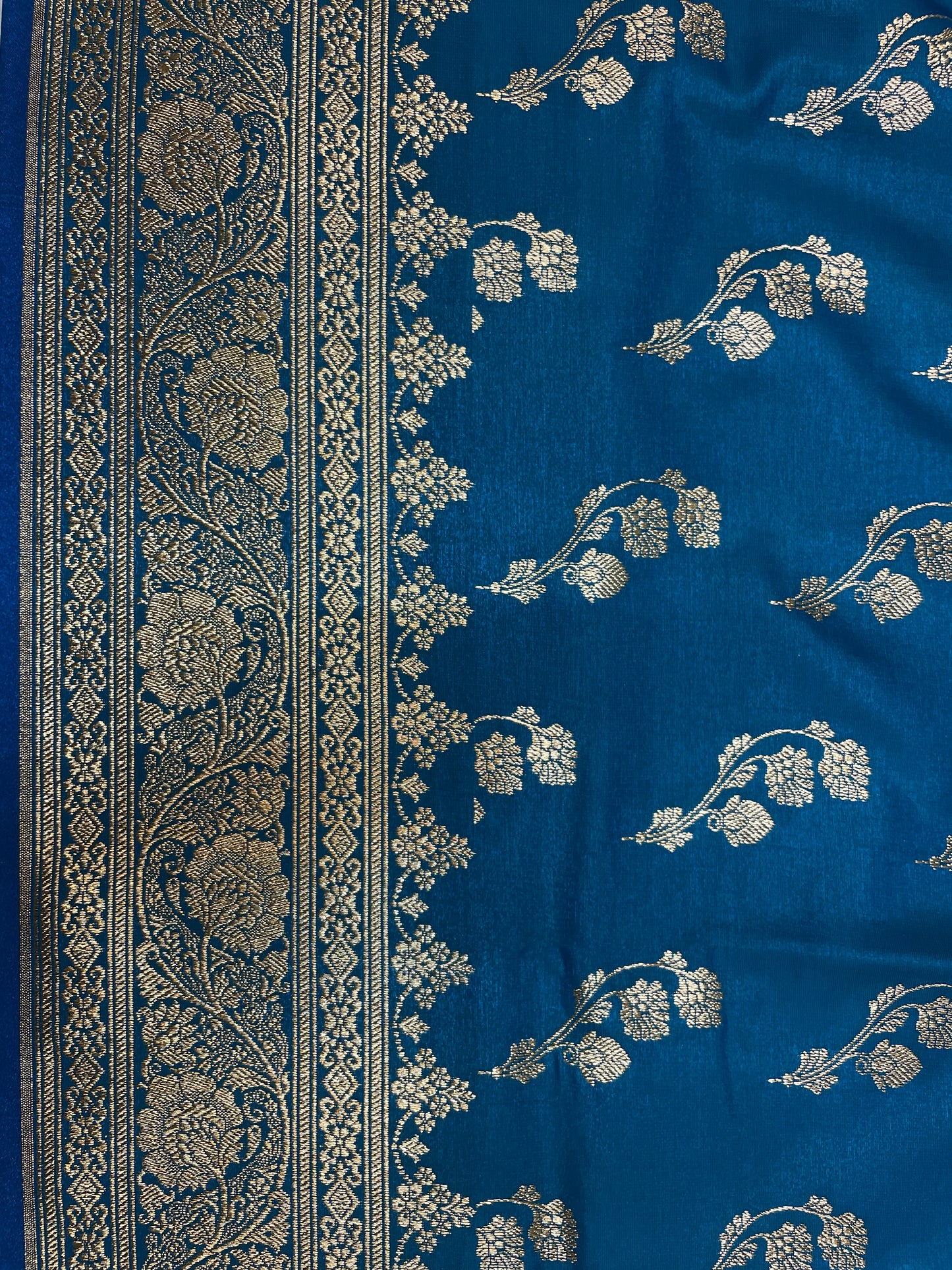 Light Blue Katan Banarasi Saree with Silver Zari Floral Weaving And Grand Pallu B0586ds