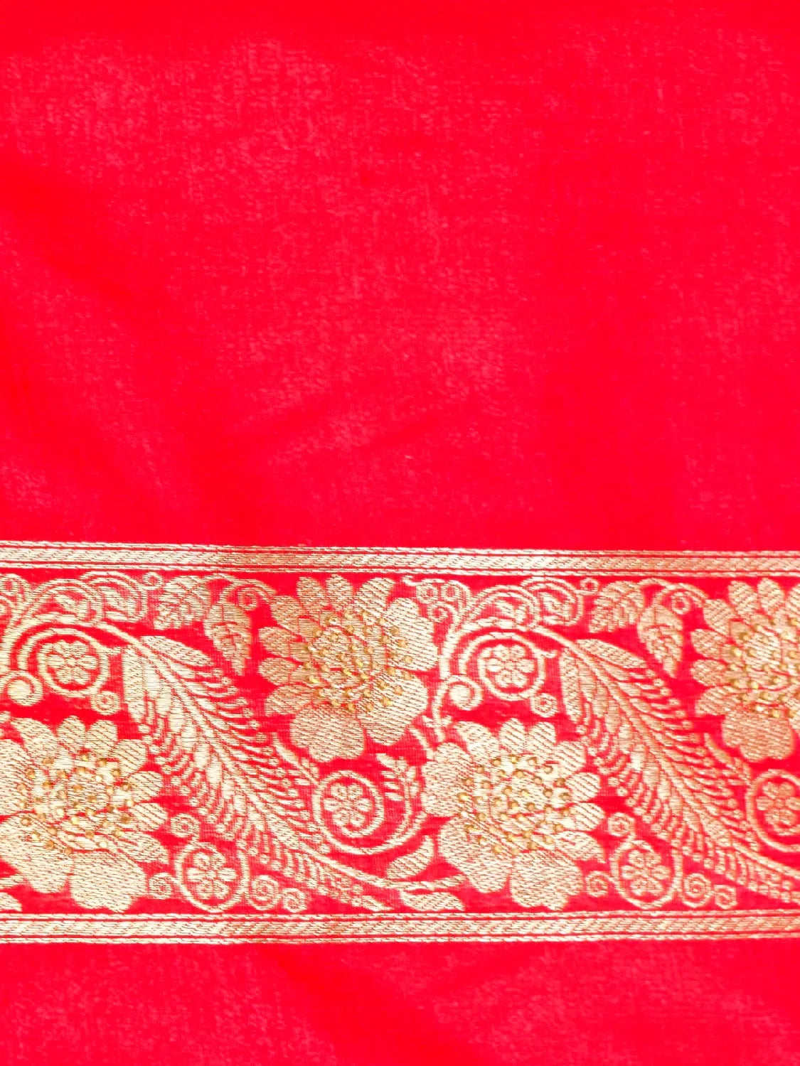 Red Banarasi Silk Saree with Crystal Stone Work Embellishments & Gold Zari Swarovski Work Butta DSK0062