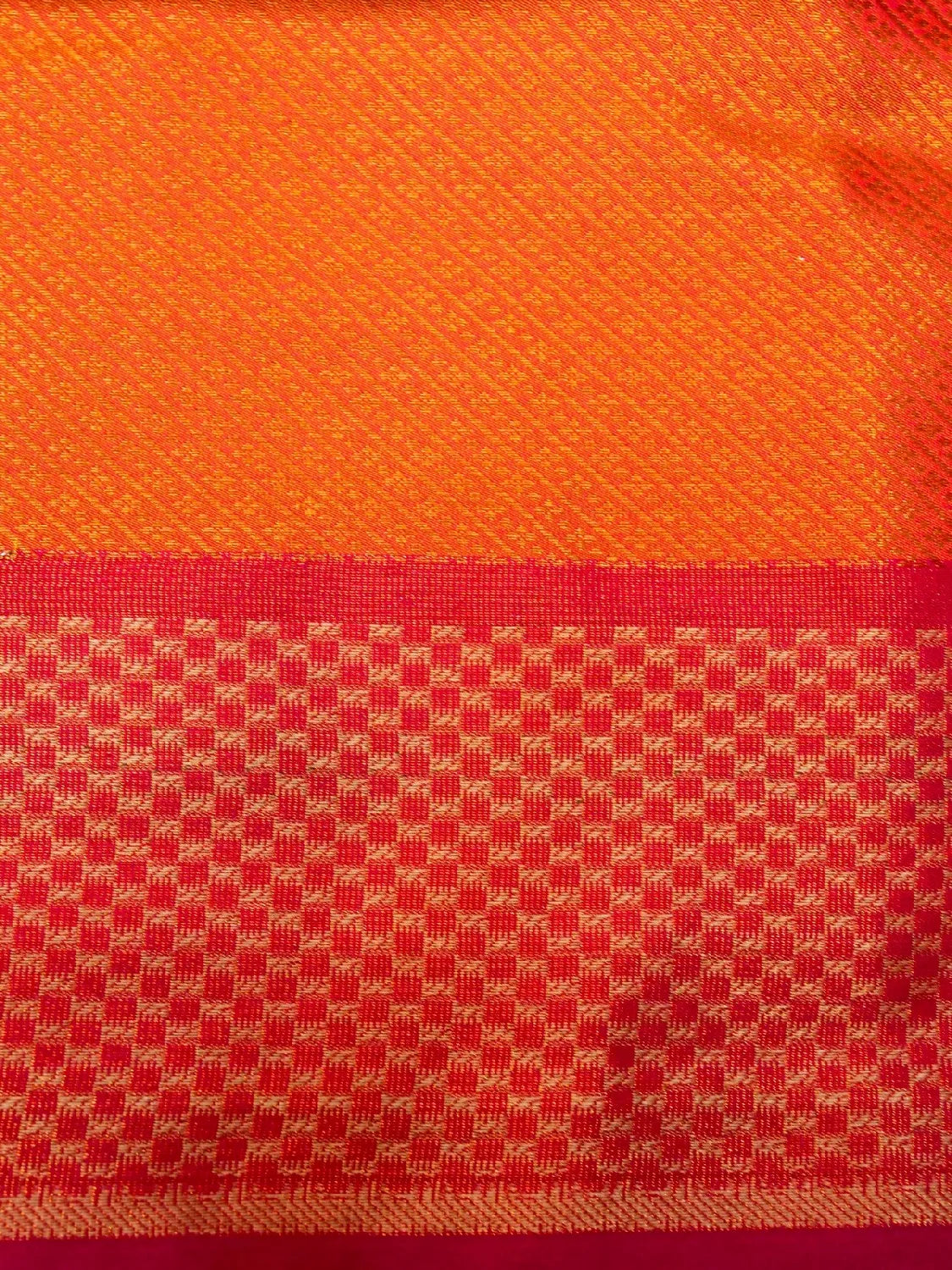 Handloom Rani Pink Banarasi Silk Saree with Contrast Violet Border & Orange Pallu DSK00114