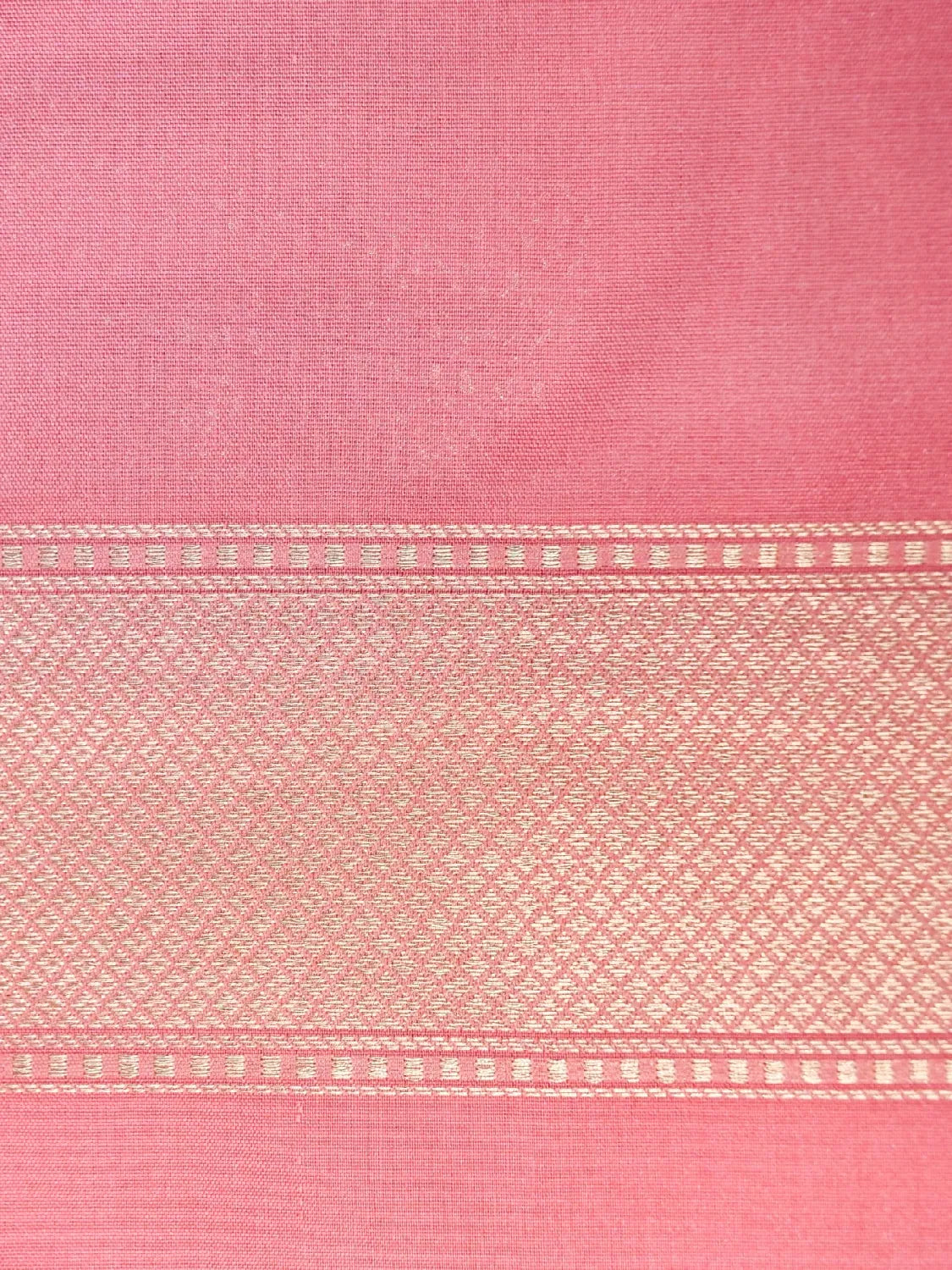 Handloom Coral Pink Banarasi Silk Saree with Golden Zari Geometric Floral Checks DSK0096