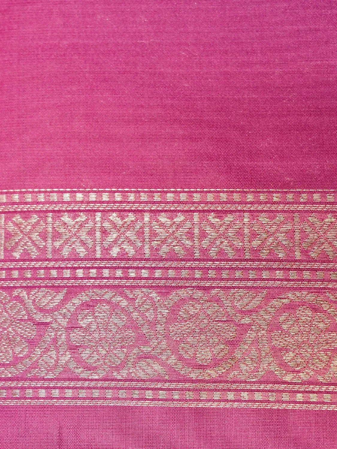 Handloom Magenta Pink Banarasi Silk with Golden Zari Medallion Weave DSK00107