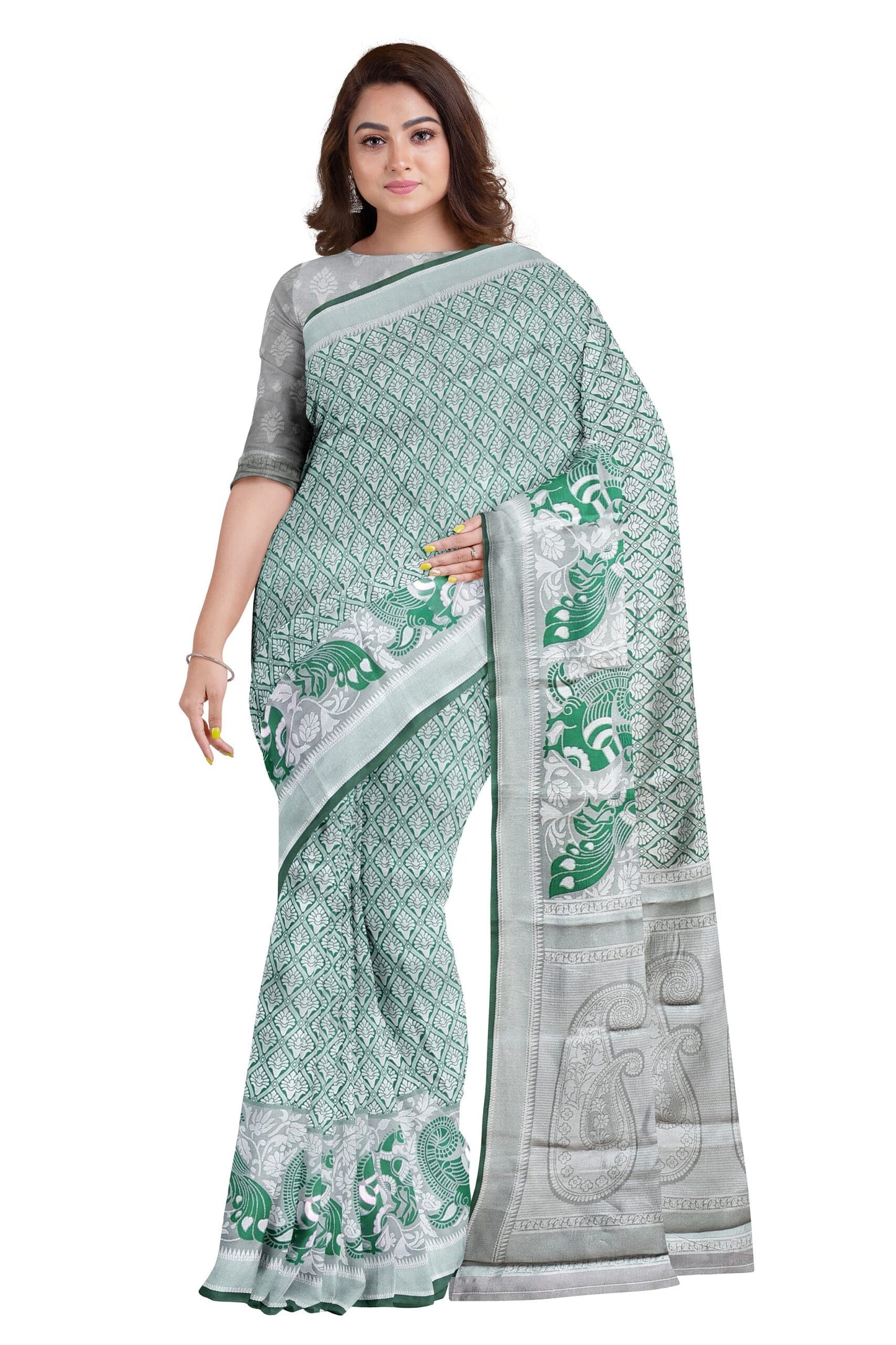 Green Art Silk Kanchi Peacock Border Design Saree at0037