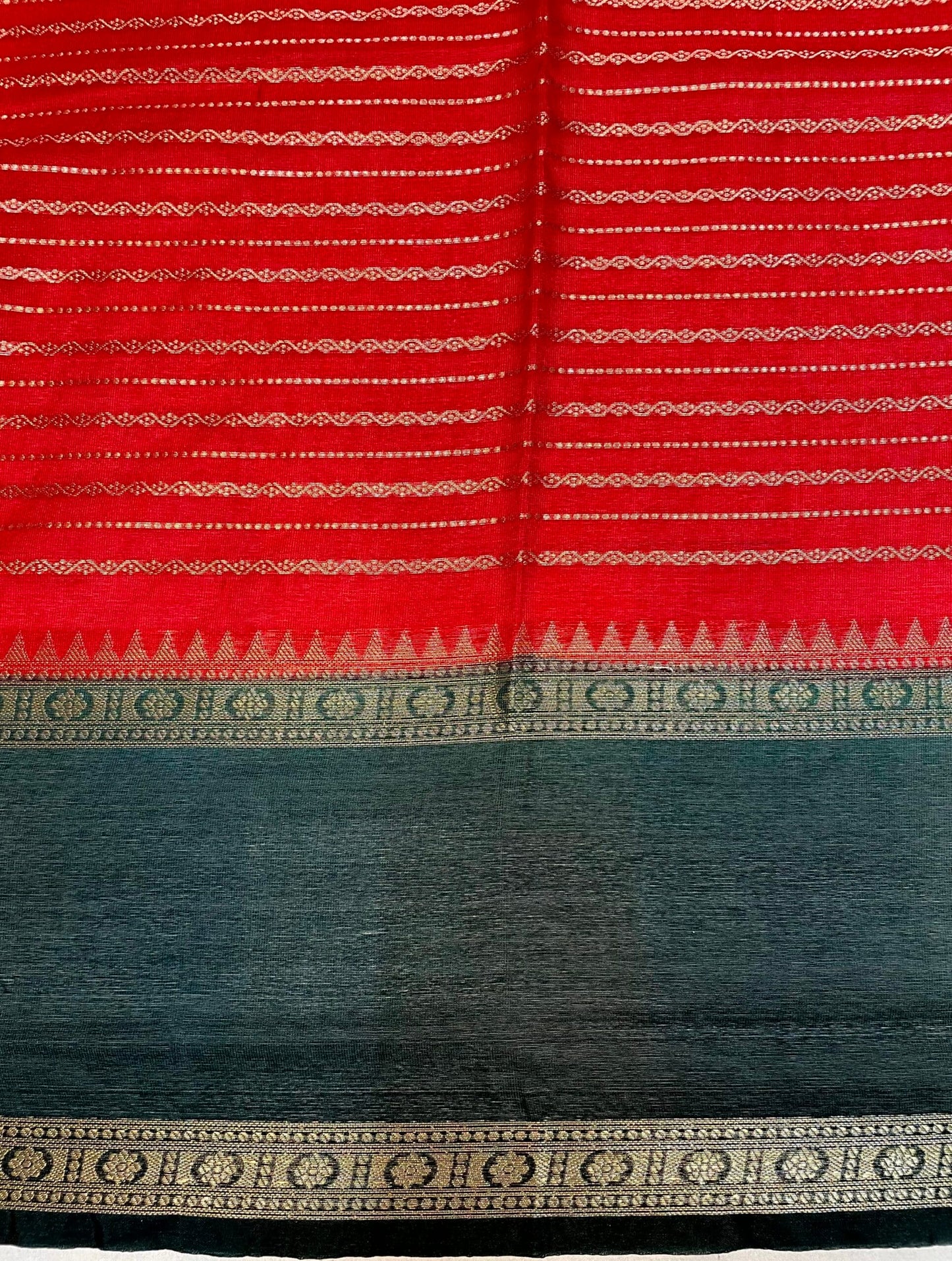 Red and Black Georgette Silk with Zari Stripes Design b0034ds