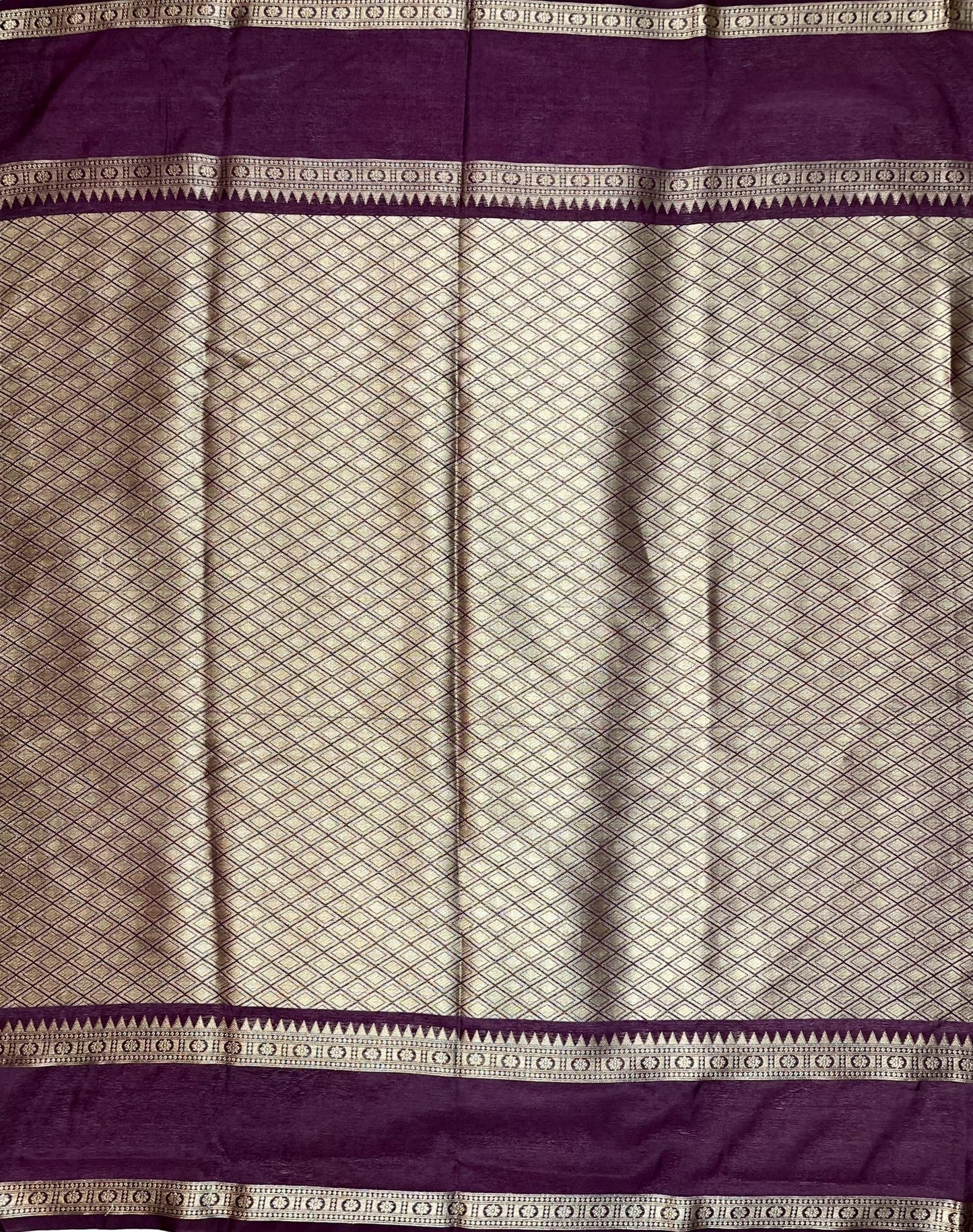 Cream and Violet Georgette Silk with Zari Stripes Design b0035ds