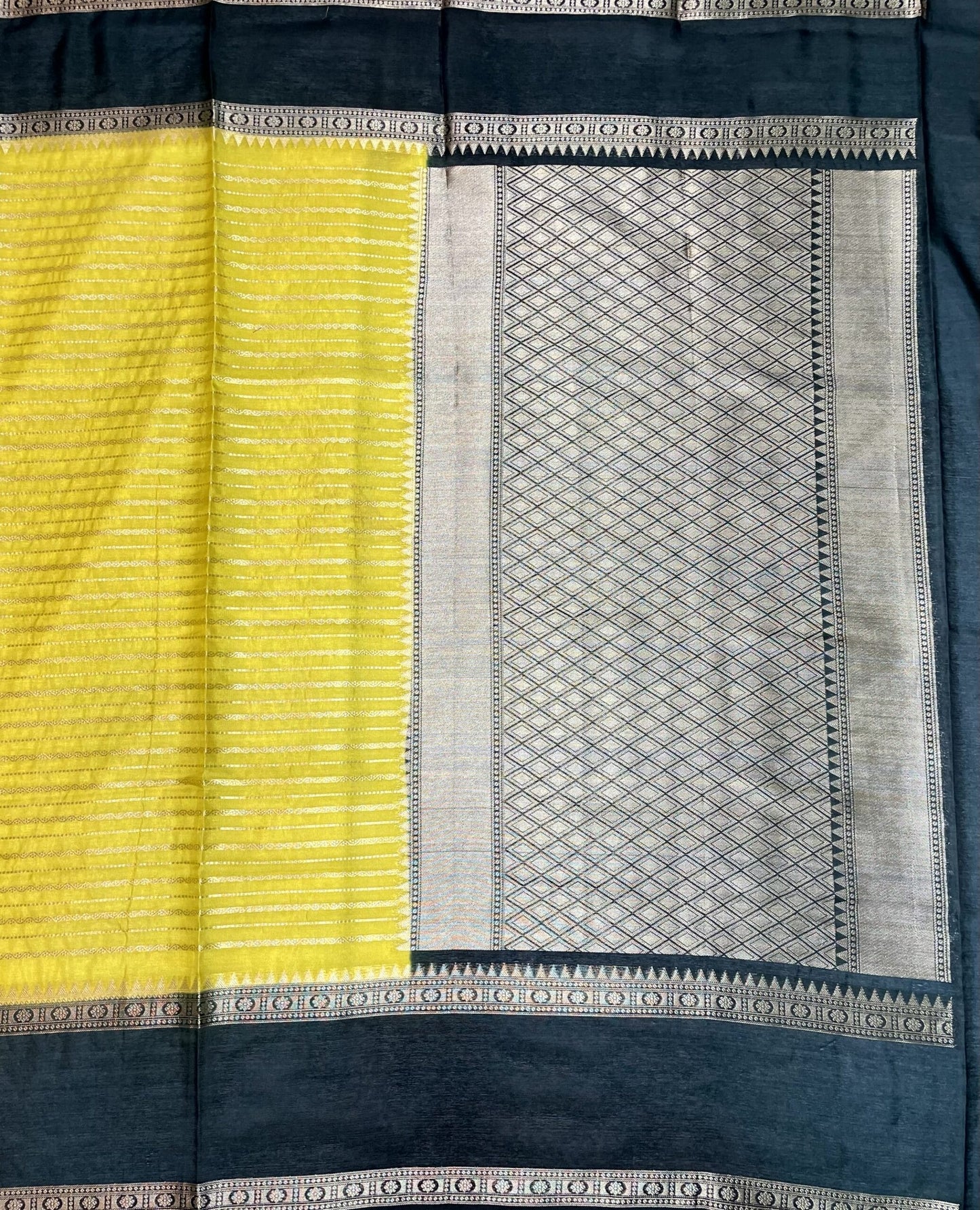 Mustard and Black Georgette Silk with Zari Stripes Design b0036ds