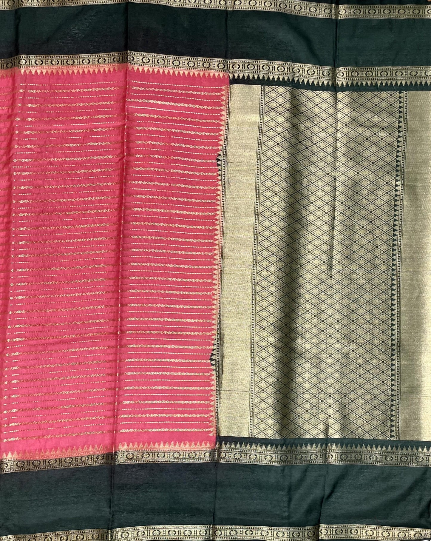 Pink and Black Georgette Silk with Zari Stripes Design b0037ds