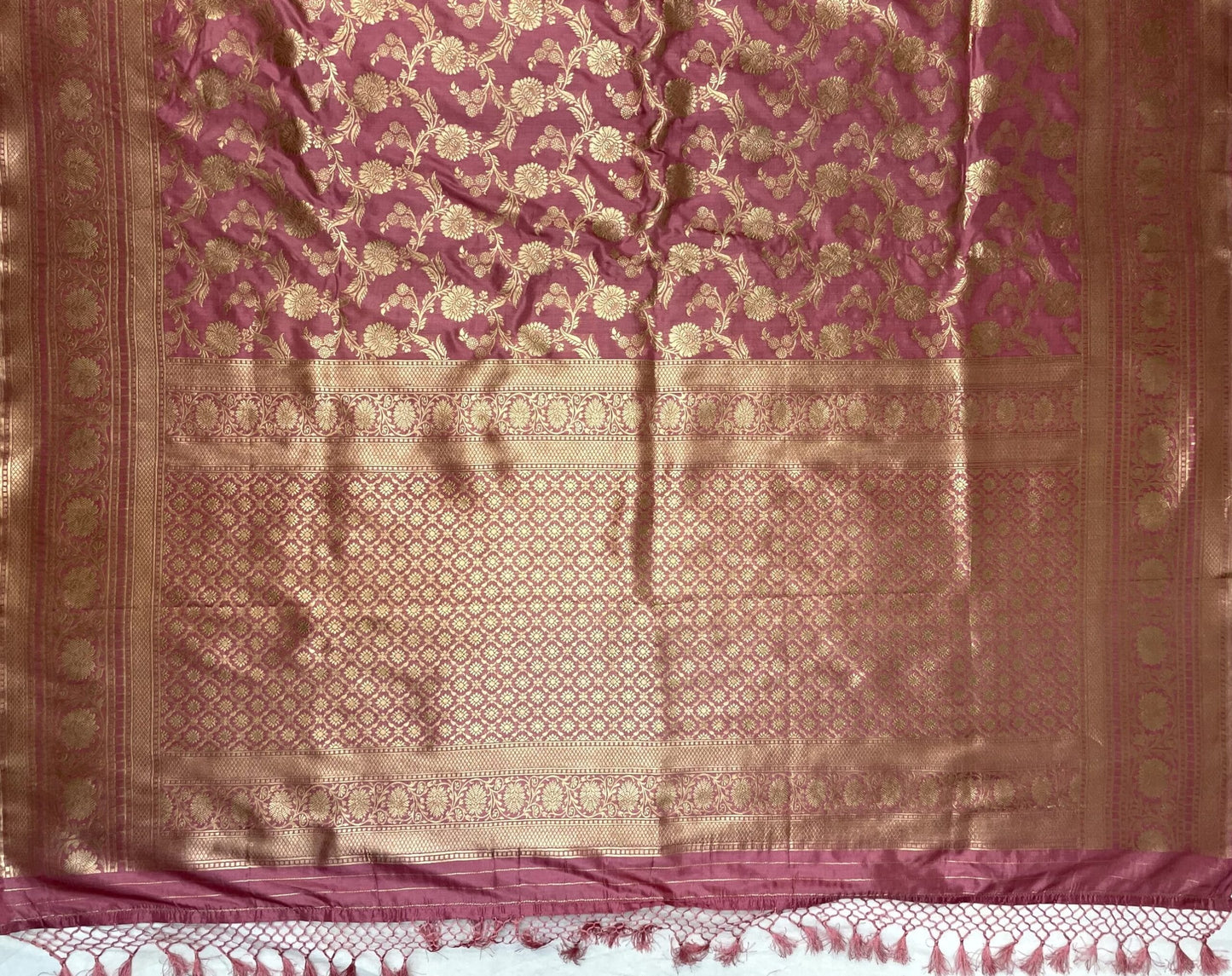 Onion Pink Banaras Katan Silk Saree with Rich Zari Border and Floral Design b0079ds