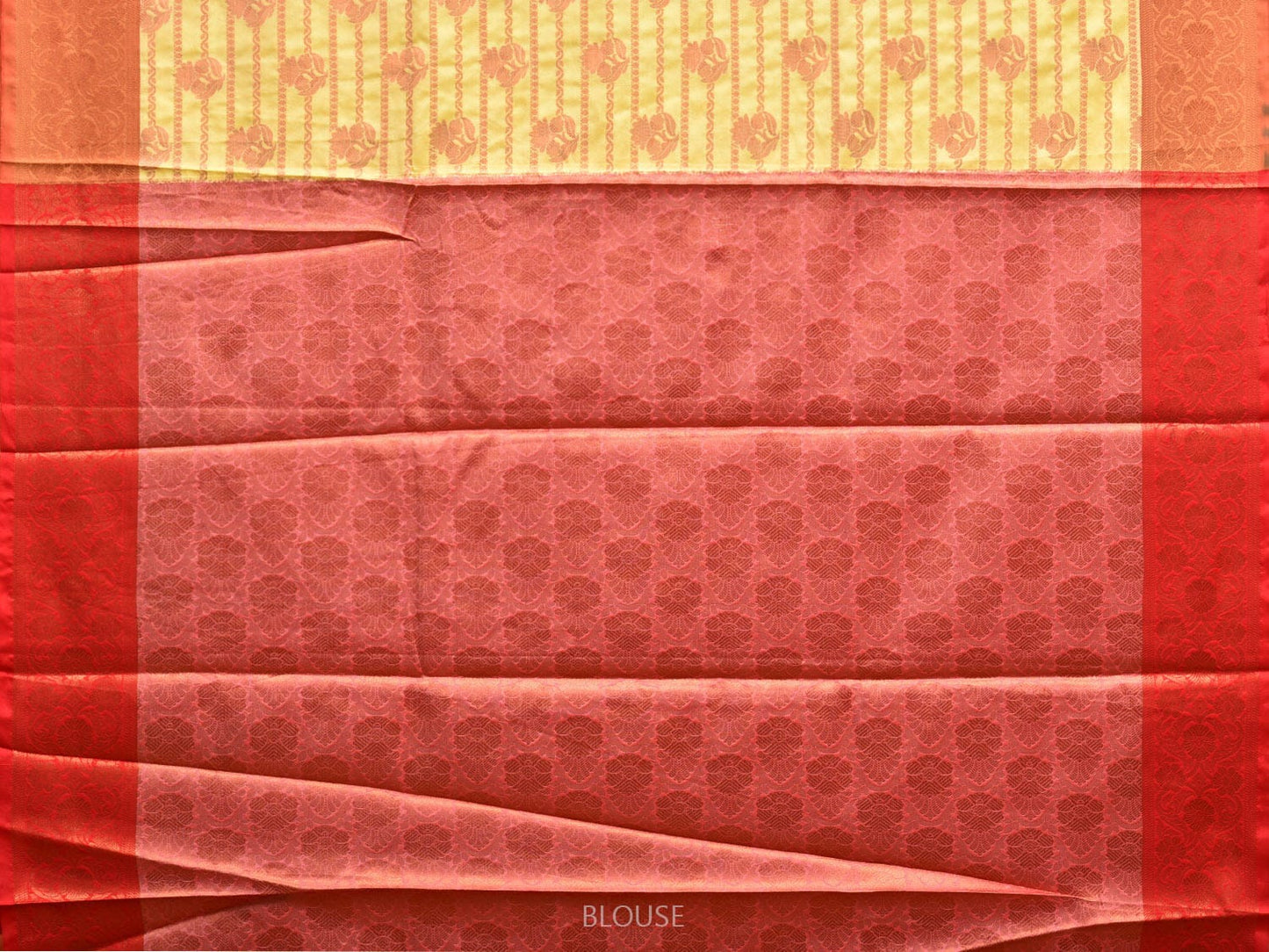 Mustard and Red Banaras Katan Silk Saree with Stripes and Body Butta Design b0136ds