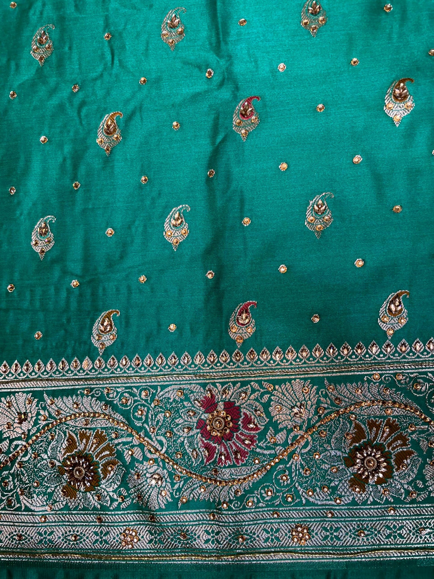 Sea Green Banaras Katan Silk Saree with Body Butti and Stone Work Design b0164ds