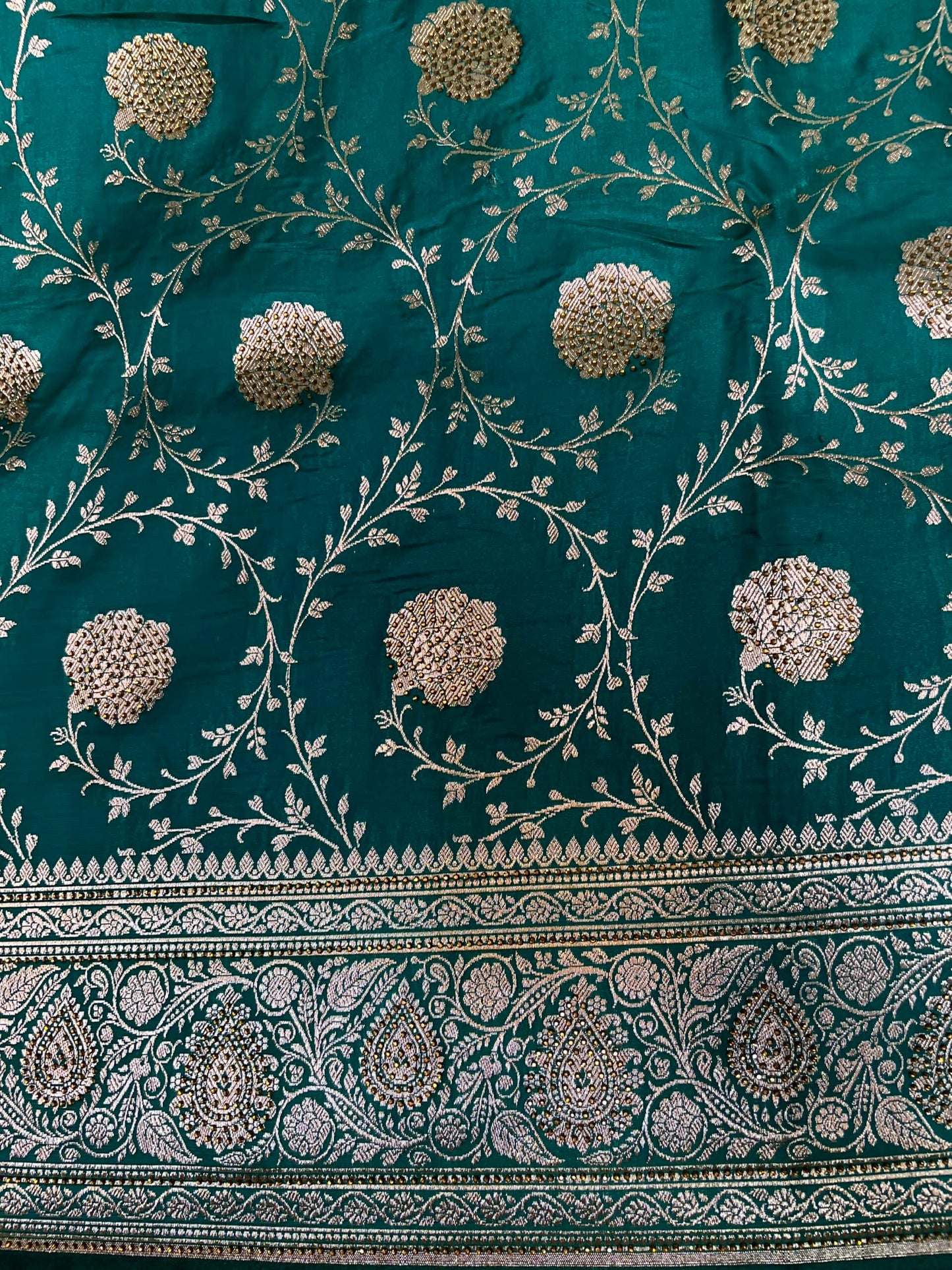 Teal Banaras Katan Silk Saree with Body Butti and Stone Work Design b0168ds