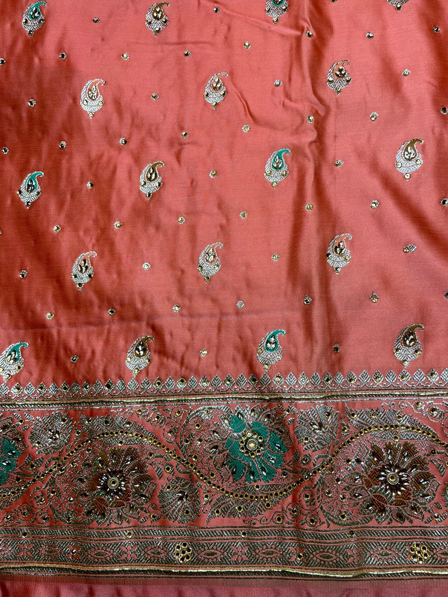 Rust Banaras Katan Silk Saree with Body Butti and Stone Work Design b0170ds