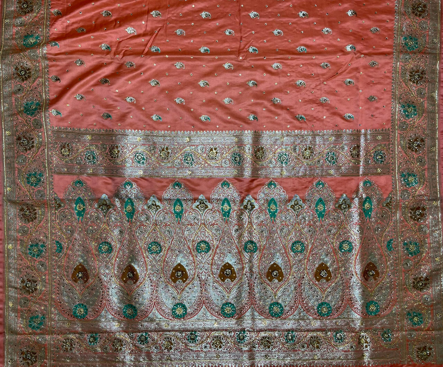 Rust Banaras Katan Silk Saree with Body Butti and Stone Work Design b0170ds