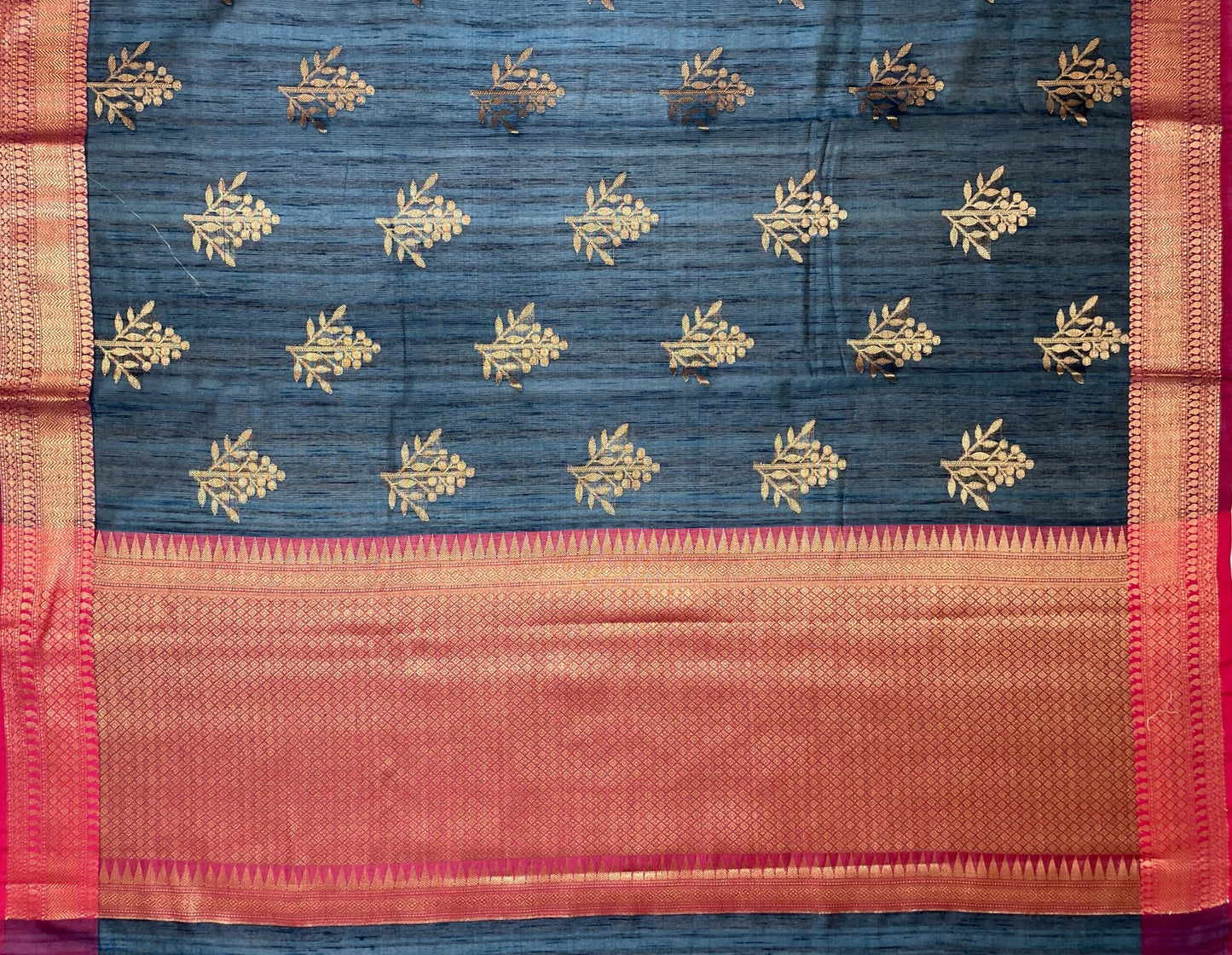 Slate Blue Banaras Fancy Khadi Zari Border Body Butta and Pallu Design b0172ds