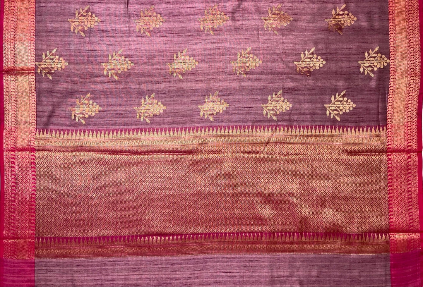 Maroon Banaras Fancy Khadi Zari Border Body Butta and Pallu Design b0173ds
