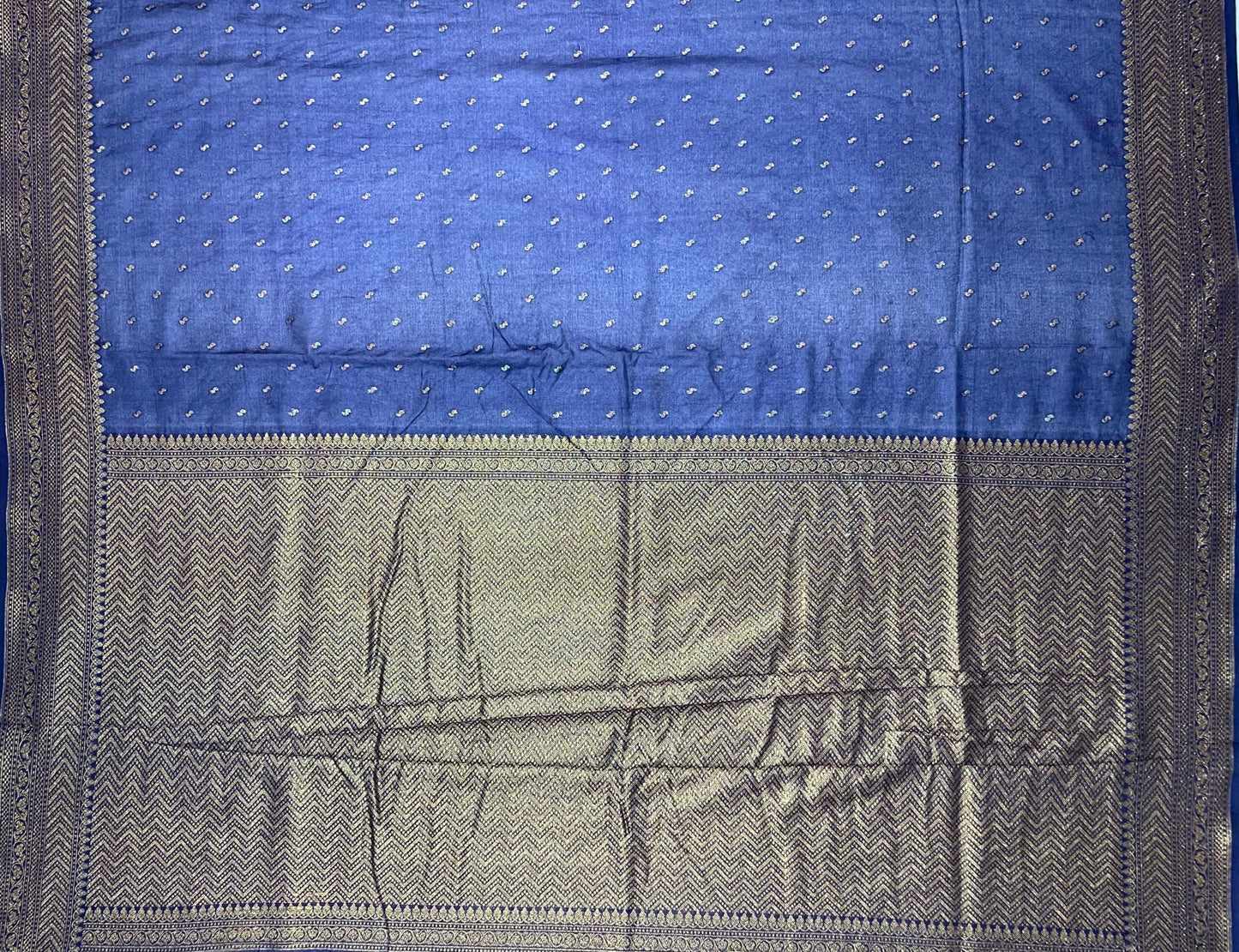 Blue Banaras Georgette with Body Butta and Intricate Border Pallu Design b0177ds