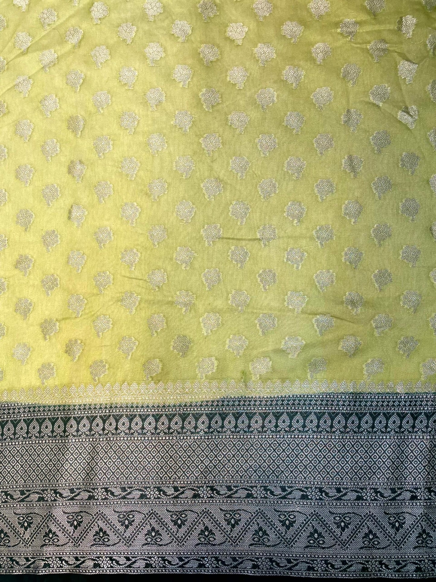 Yellow and Black Banaras Georgette with Body Butta Border and Pallu Design b0193ds