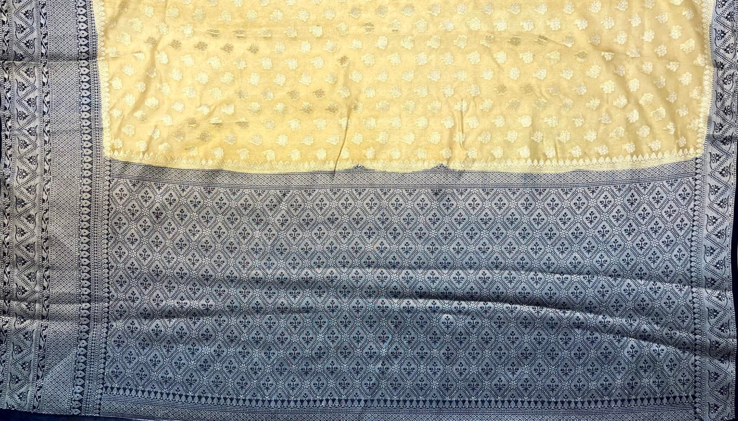 Mustard and Black Banaras Georgette with Body Butta Border and Pallu Design b0194ds