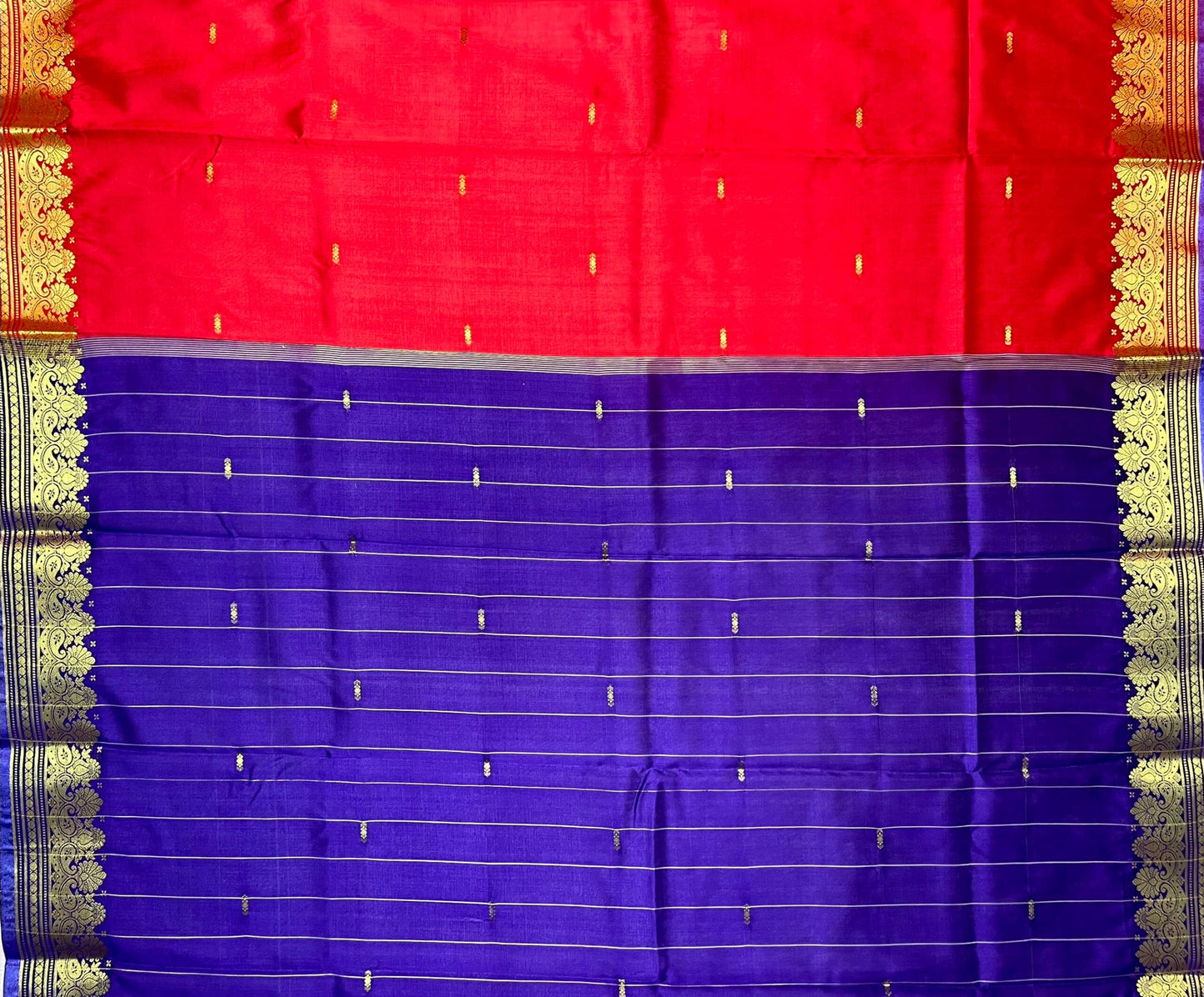 Violet and Red Banaras Viscose Silk with Intricate Kanchivaram Border and Body Butta Design b0213ds