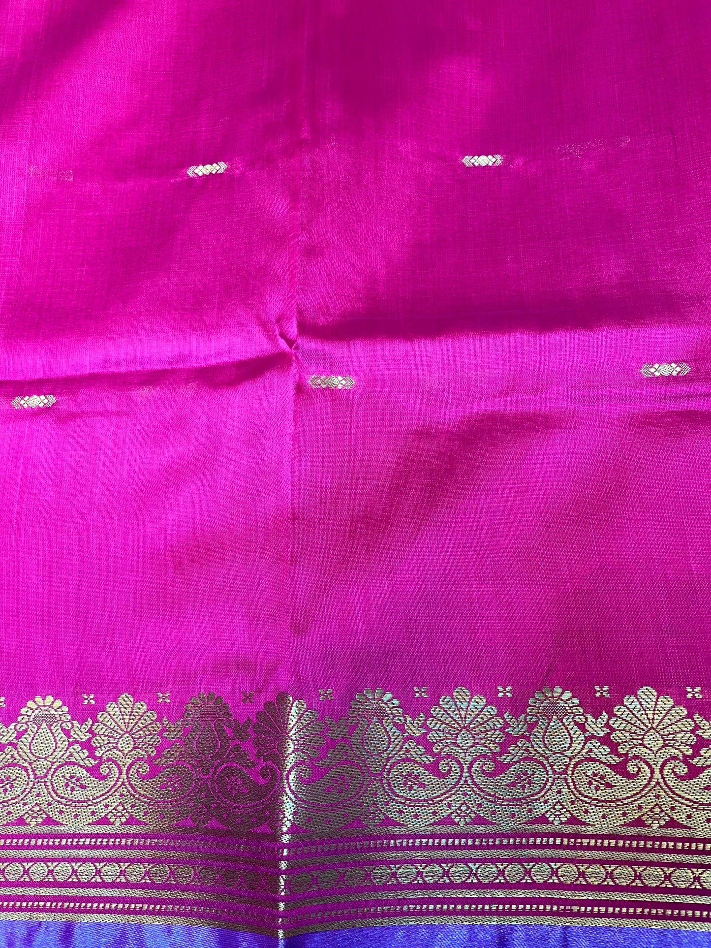 Violet and Rani Pink Banaras Viscose Silk with Intricate Kanchivaram Border and Body Butta Design b0214ds