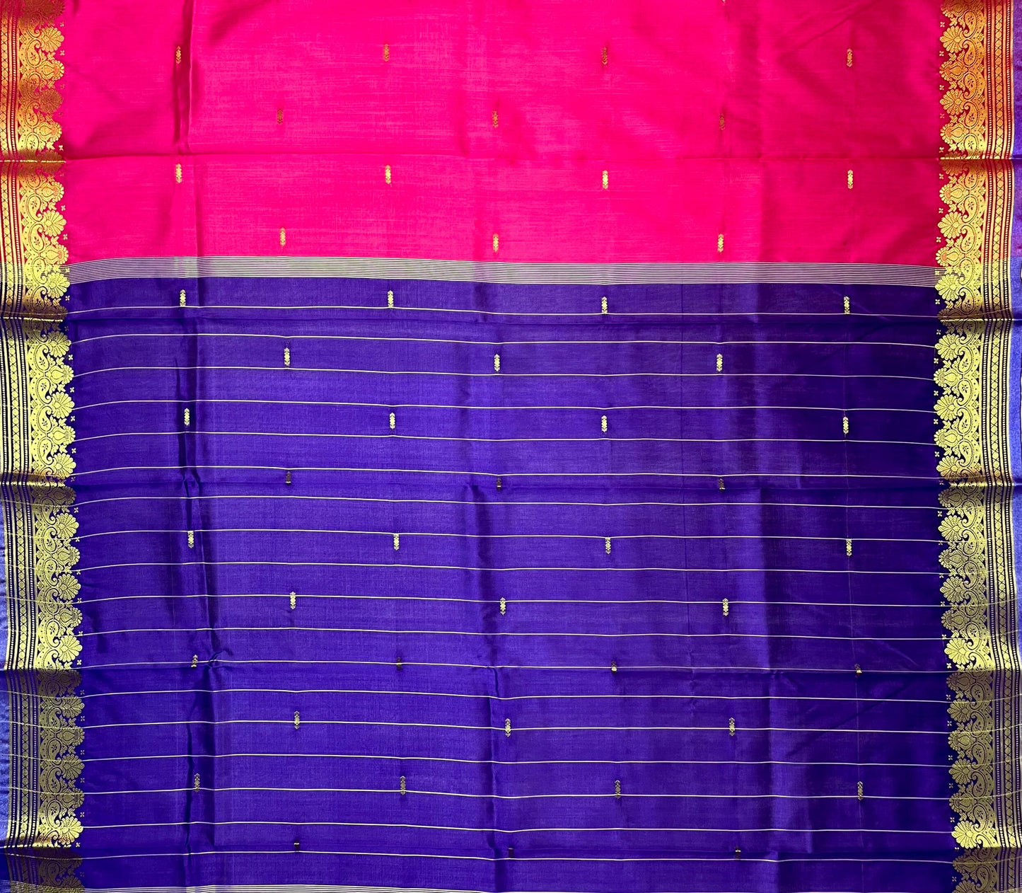 Violet and Rani Pink Banaras Viscose Silk with Intricate Kanchivaram Border and Body Butta Design b0214ds