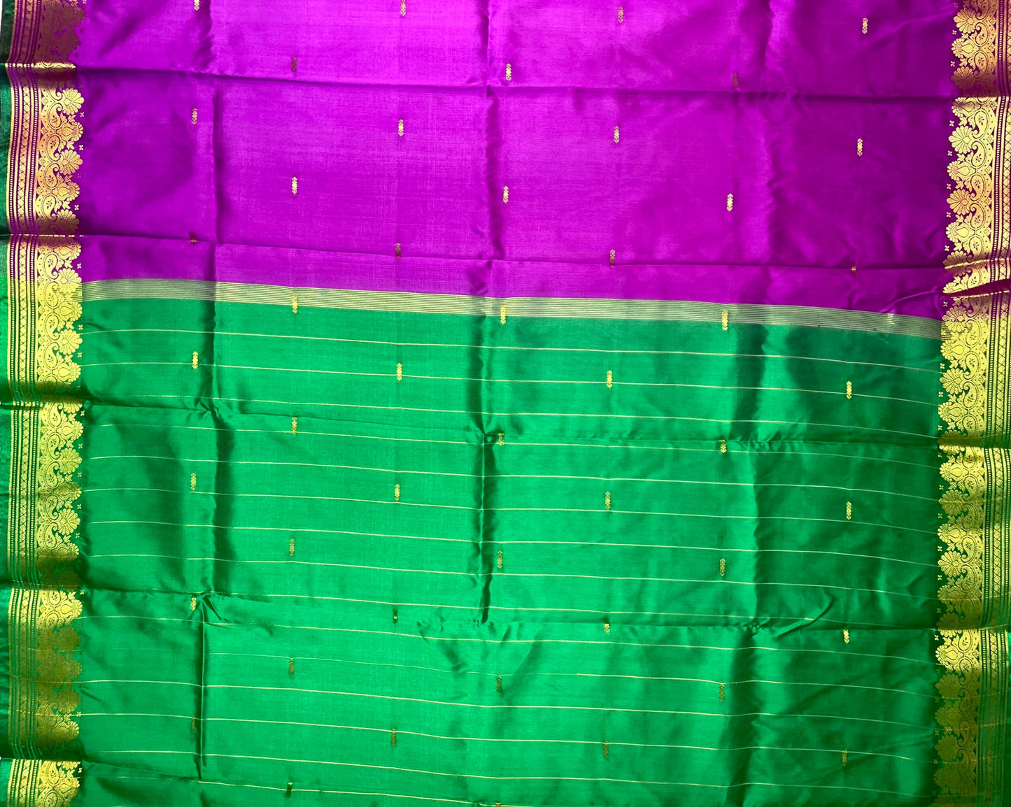 Green and Violet Banaras Viscose Silk with Intricate Kanchivaram Border and Body Butta Design b0219ds