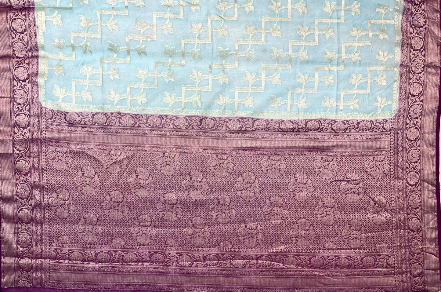 Light Blue and Magenta Black Banaras Georgette with Body Border and Pallu Design b0270ds