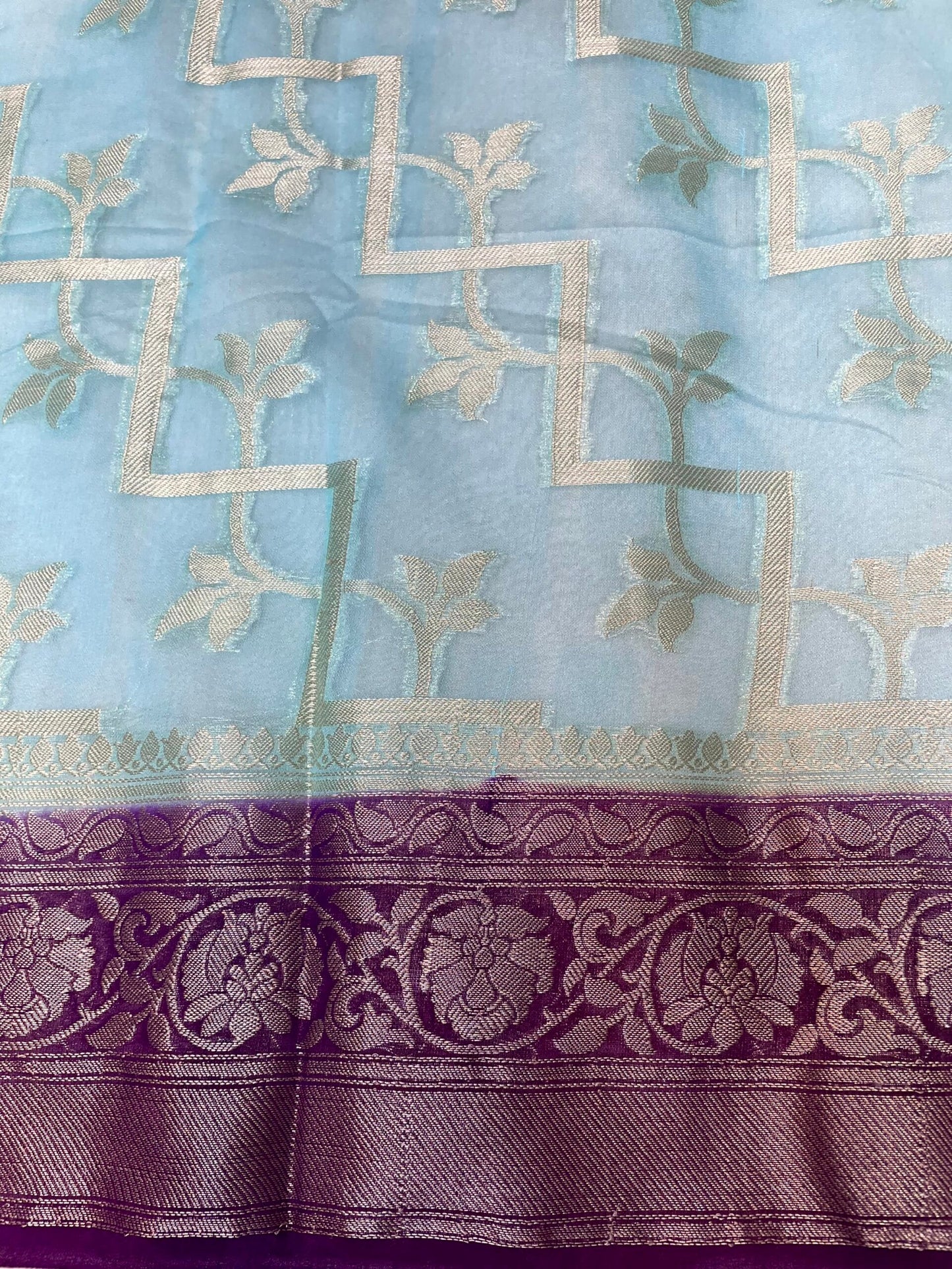 Light Blue and Magenta Black Banaras Georgette with Body Border and Pallu Design b0270ds