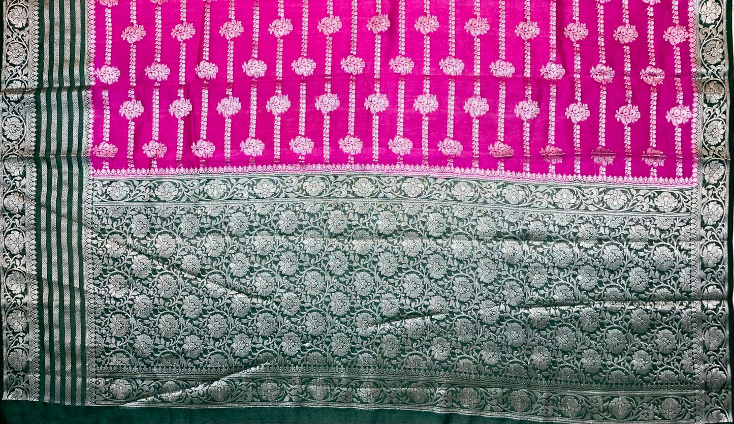 Rani Pink and Green Banaras Georgette with Body Border and Pallu Design b0274ds
