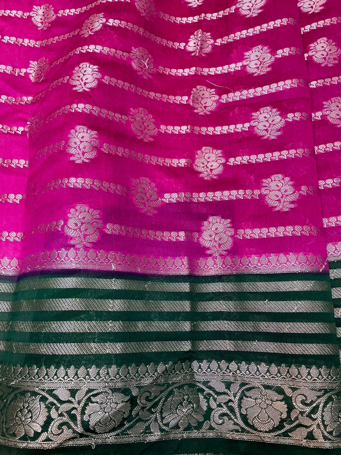 Rani Pink and Green Banaras Georgette with Body Border and Pallu Design b0274ds