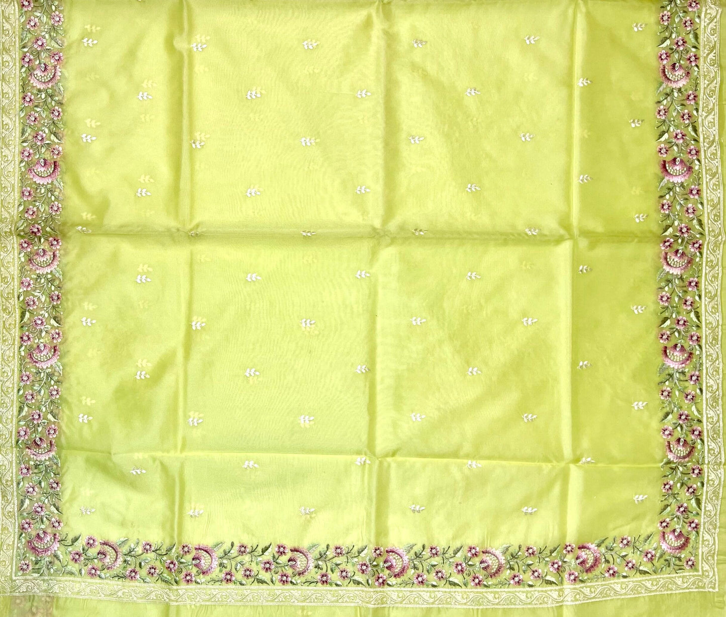 Organza Saree Embroidery with Butta and Border Design b0287ds