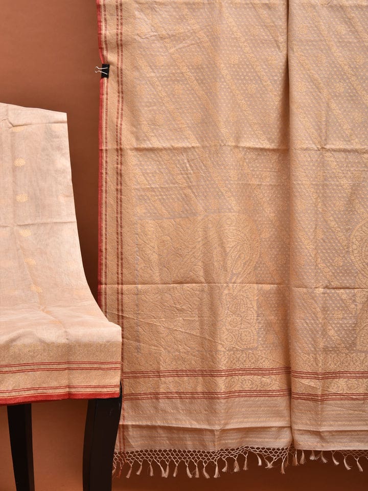 Beige Shwetambari Jamdani Weave Saree with Warp Cotton Weft Pure Silk b0295