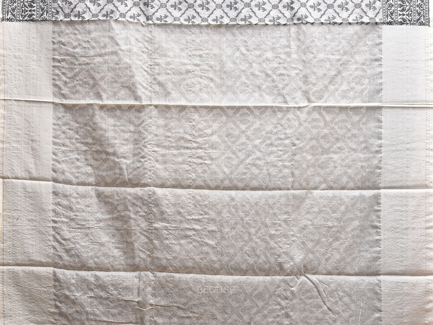 White Banaras Cut Work Tussar Cotton Saree with Jamdani Body and Pallu Design b0297
