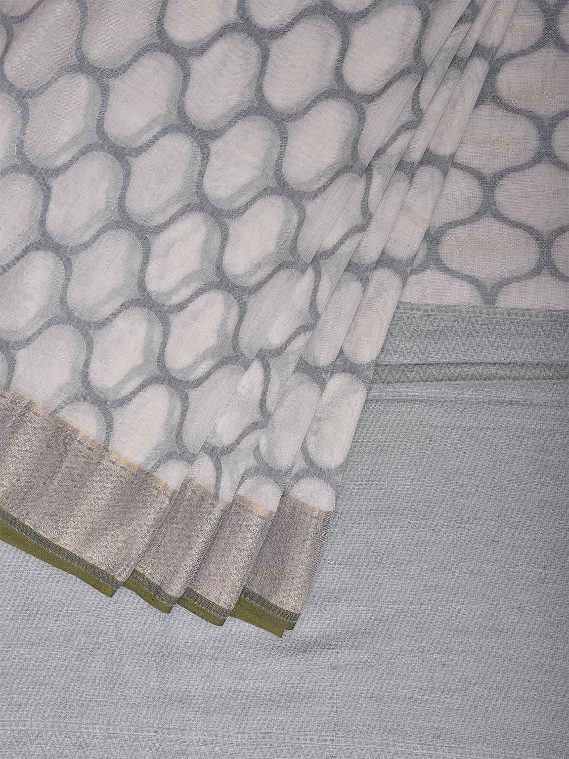 White Banaras Cut Work Cotton Saree with All Over Grill Design b0299
