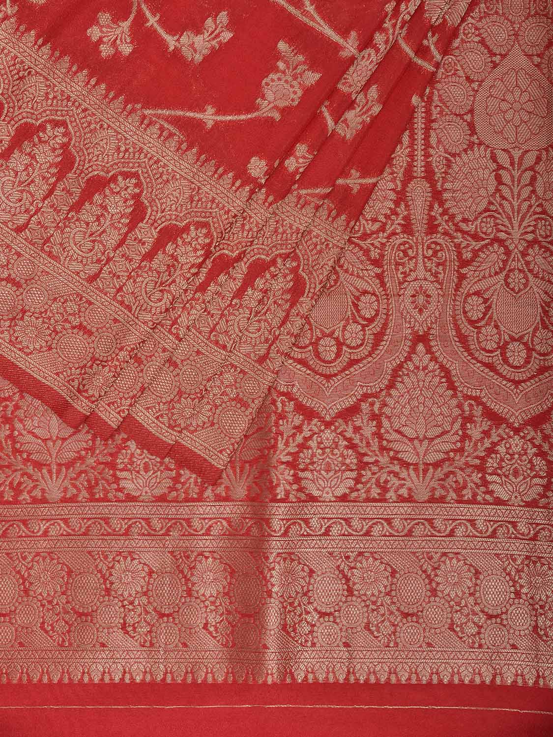 Red Banaras Viscose Silk Saree with Floral Body and Pallu Design b0310