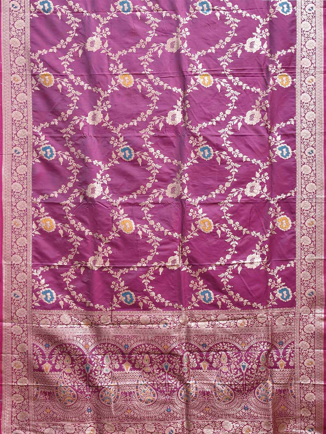 Burgundy Banaras Katan Viscose Saree with All Over Floral and Pallu Design b0316