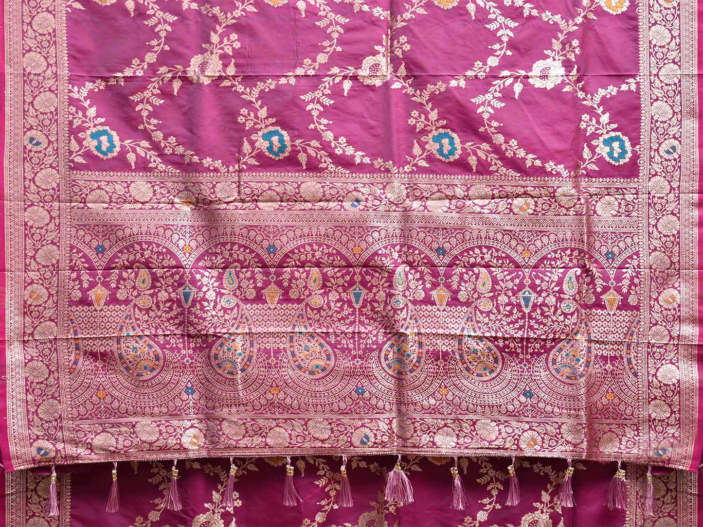 Burgundy Banaras Katan Viscose Saree with All Over Floral and Pallu Design b0316