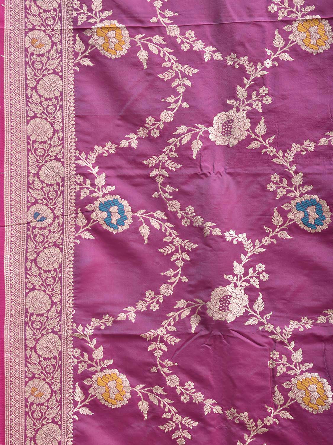 Burgundy Banaras Katan Viscose Saree with All Over Floral and Pallu Design b0316