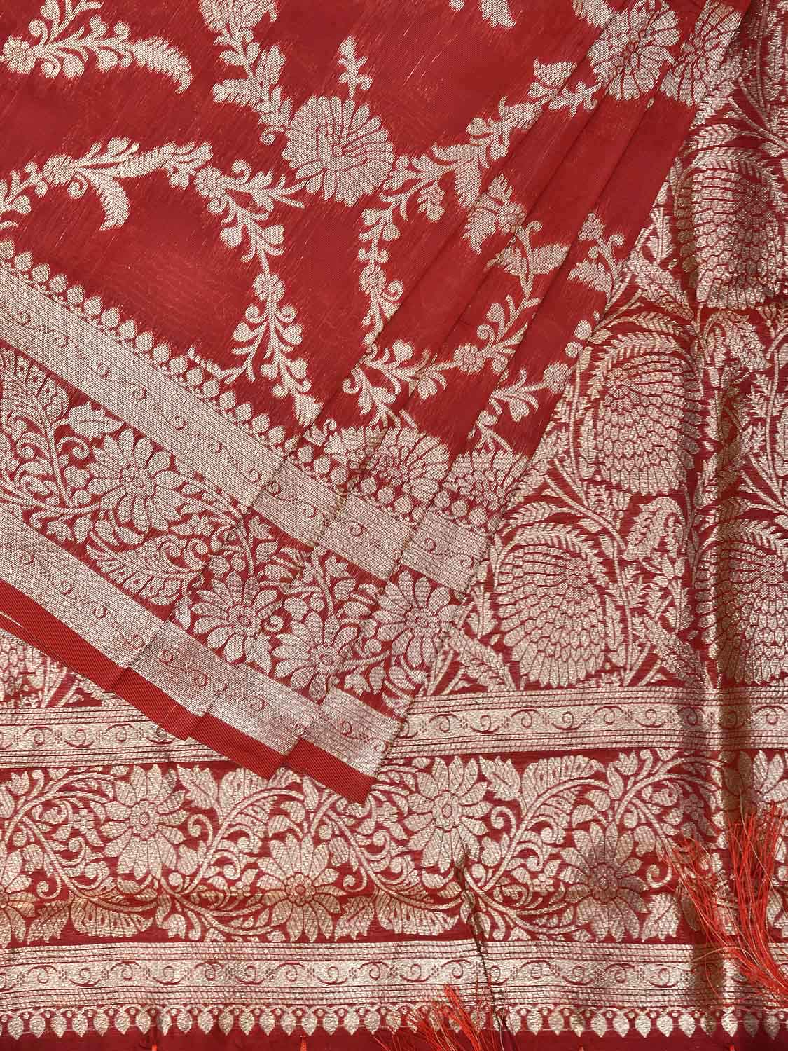 Red Banaras Katan Viscose Saree with All Over Floral and Pallu-Border Design b0317