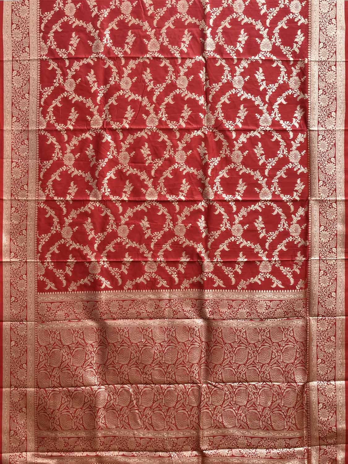 Red Banaras Katan Viscose Saree with All Over Floral and Pallu-Border Design b0317