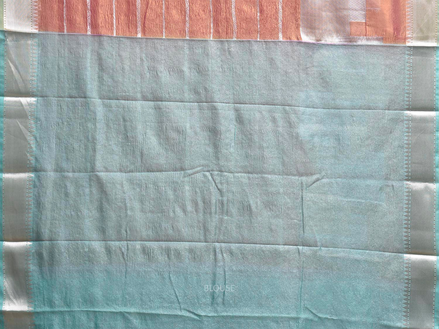Peach and Light Blue Banaras Tissue Saree with Strips Design b0326