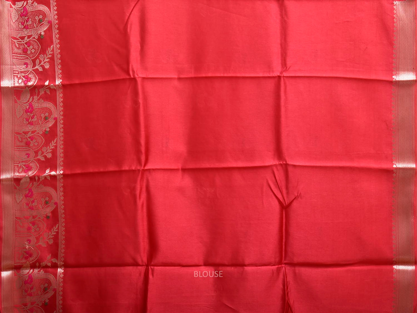 Red Banaras Raw Silk Saree with Pallu and One Side Border Design b0335