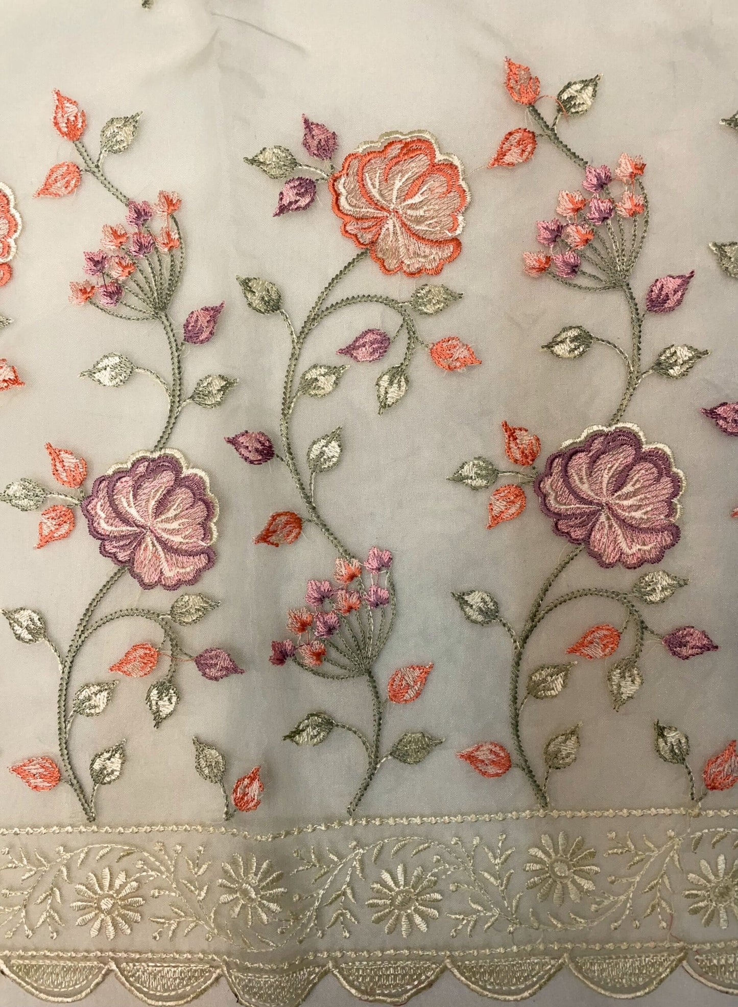Cream Organza Saree Embroidery with Butta and Border Design b0346ds