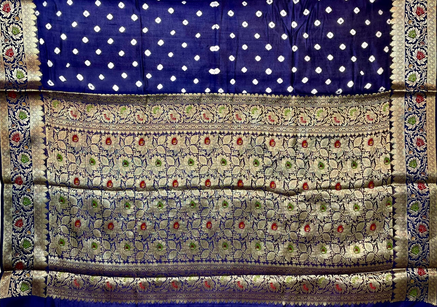 Blue Banaras Bandhani Silk Saree with Border and Pallu Design b0421ds